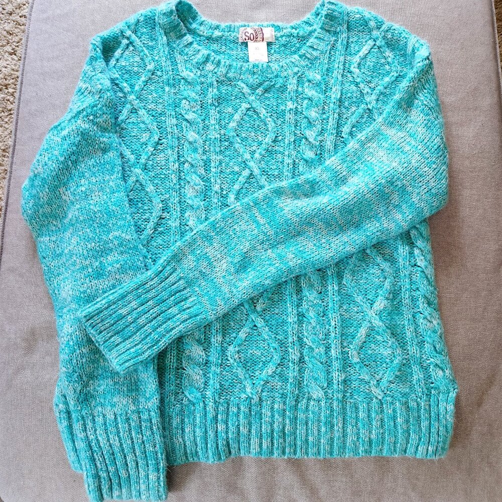 SO Kohls Cable Knit Sweater, Junior's XL, Teal